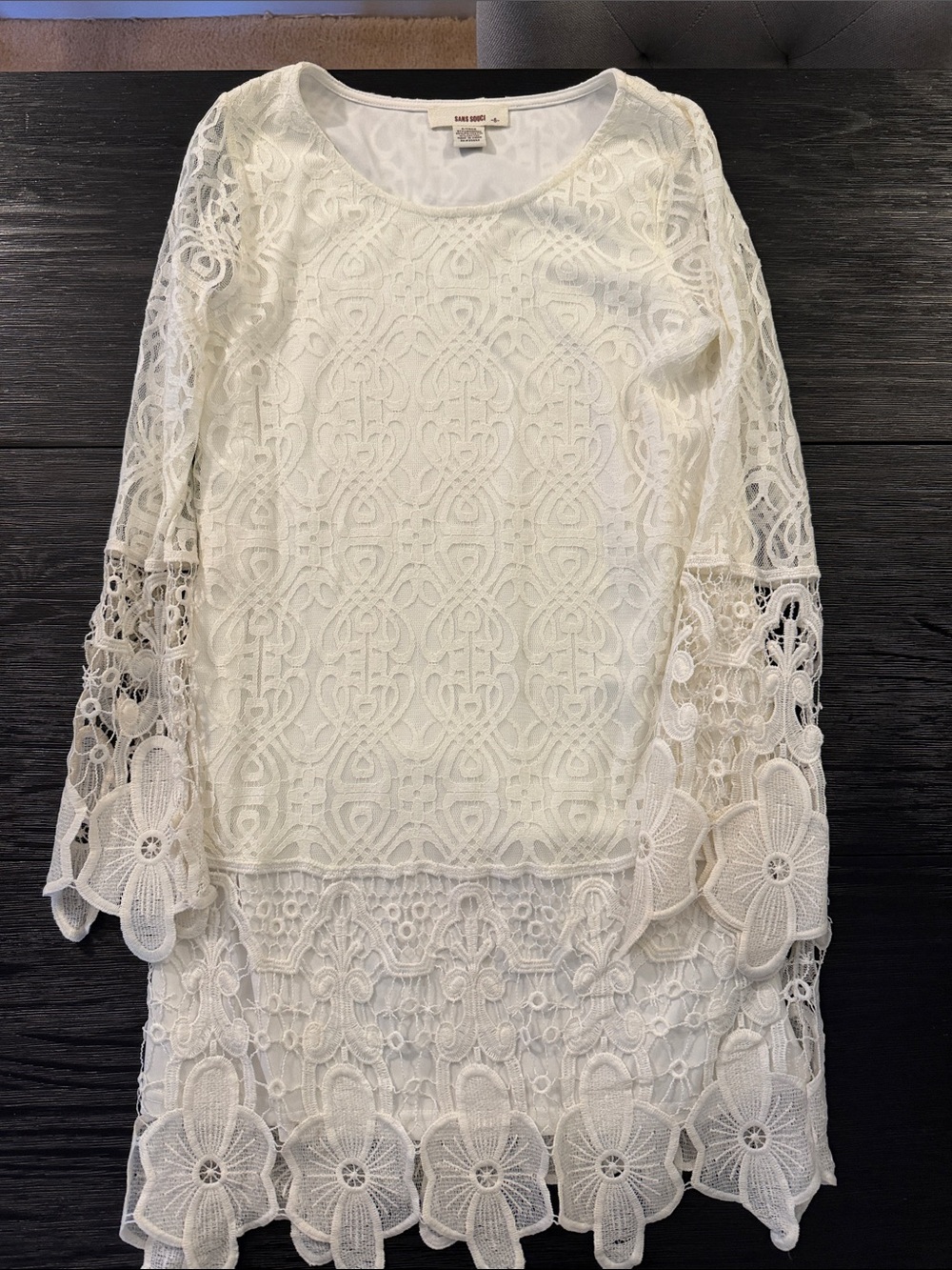 Sans Souci Cream Lace Long-Sleeve Crochet Dress